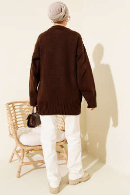 Salaş Düşük Omuz Triko Tunik Kahve - Tunik