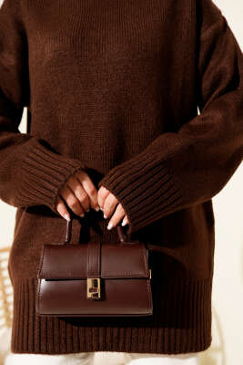 Salaş Düşük Omuz Triko Tunik Kahve - Tunik