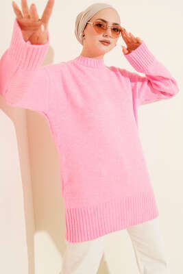 Salaş Düşük Omuz Triko Tunik Pembe - HBS