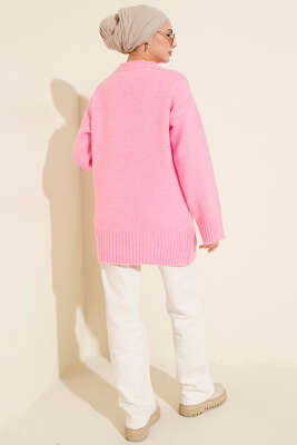 Salaş Düşük Omuz Triko Tunik Pembe - Tunik