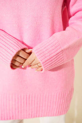 Salaş Düşük Omuz Triko Tunik Pembe - Tunik