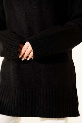 Salaş Düşük Omuz Triko Tunik Siyah - Tunik