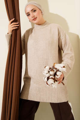 Salaş Düşük Omuz Triko Tunik Taş - HBS