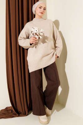 Salaş Düşük Omuz Triko Tunik Taş - Tunik