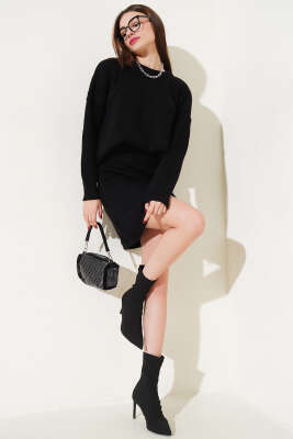 Salaş Etekli Triko İkili Takım Siyah - Kadın Giyim Modelleri