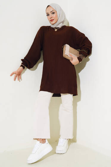 Salaş Fitilli Triko Tunik Kahve - Triko