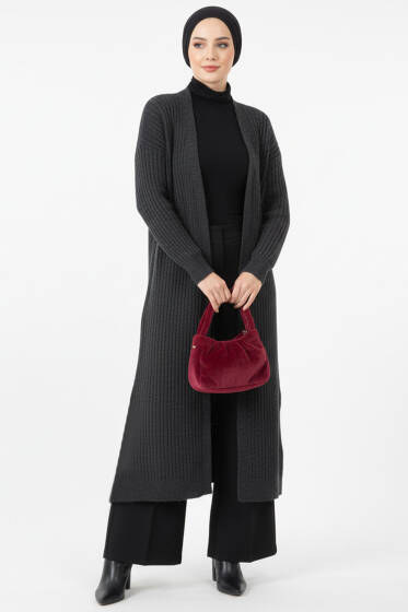 Salaş Fitilli Uzun Hırka Antrasit - Hırka