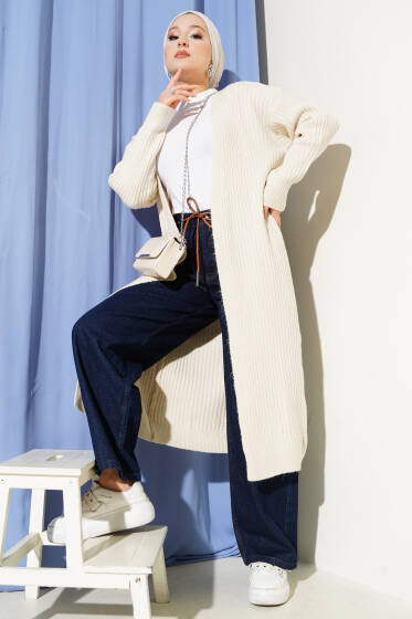 Salaş Fitilli Uzun Hırka Bej - Hırka