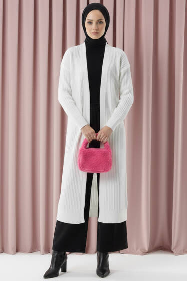 Salaş Fitilli Uzun Hırka Ekru - Hırka