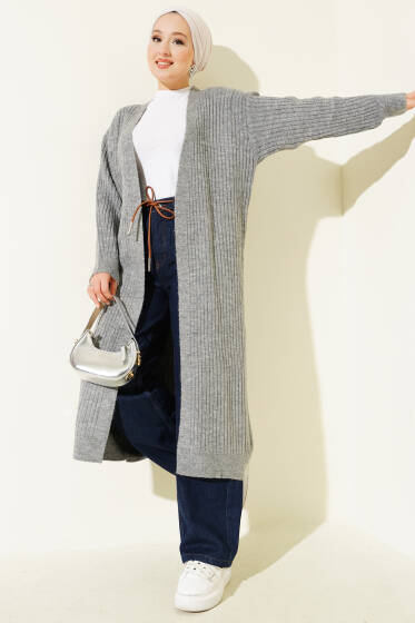 Salaş Fitilli Uzun Hırka Gri - Hırka