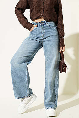 Salaş Geniş Paçalı Kot Palazzo Pantolon Açık Mavi - ZARX JNS