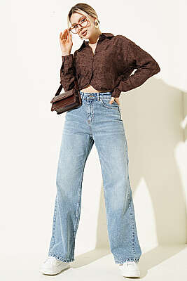 Salaş Geniş Paçalı Kot Palazzo Pantolon Açık Mavi - Kadın Giyim Modelleri