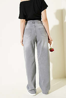 Salaş Geniş Paçalı Kot Palazzo Pantolon Gri - Kadın Giyim Modelleri