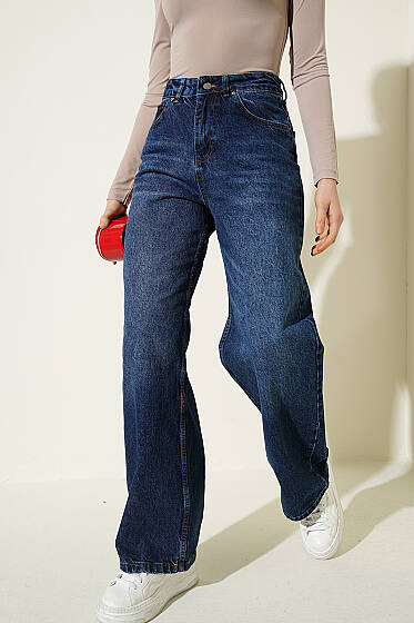 Salaş Geniş Paçalı Kot Palazzo Pantolon Mavi - Kadın Giyim Modelleri