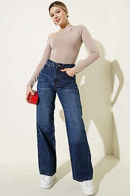 Salaş Geniş Paçalı Kot Palazzo Pantolon Mavi - Kadın Giyim Modelleri