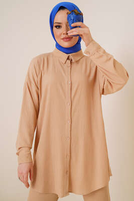 Salaş Gömlekli Bürümcük İkili Takım Bej - İKİLİ TAKIM