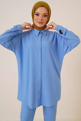 Salaş Gömlekli Bürümcük İkili Takım Mavi - İKİLİ TAKIM