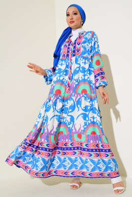 Salaş Karışık Desen Elbise İndigo - Elbise