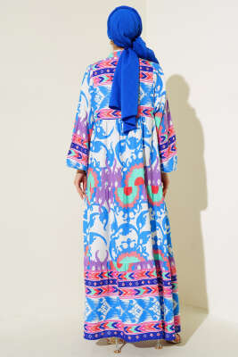 Salaş Karışık Desen Elbise İndigo - Elbise