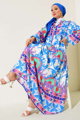 Salaş Karışık Desen Elbise İndigo 