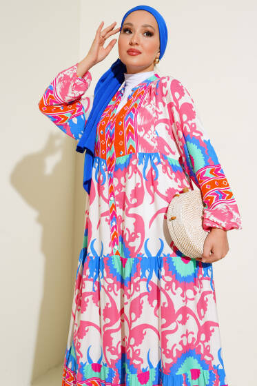 Salaş Karışık Desen Elbise Pudra - Elbise