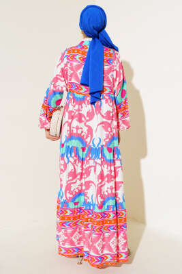 Salaş Karışık Desen Elbise Pudra - Elbise