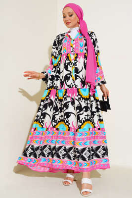 Salaş Karışık Desen Elbise Siyah 