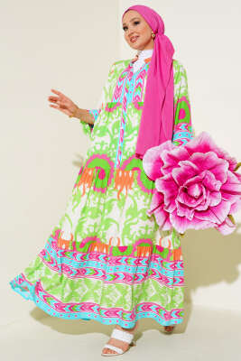 Salaş Karışık Desen Elbise Yeşil 