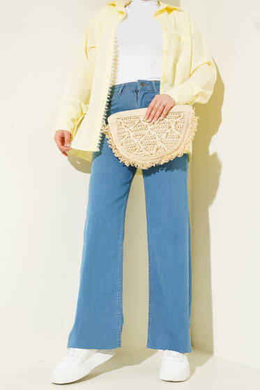 Salaş Kesik Paça Pantolon Açık Mavi - Pantolon