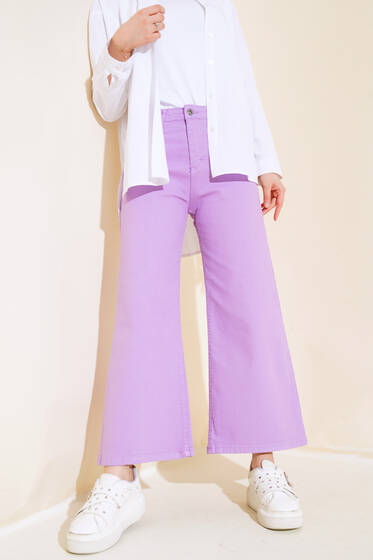 Salaş Kısa Düz Pantolon Lila - Pantolon