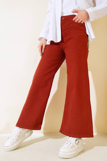 Salaş Kısa Düz Pantolon Taba - Pantolon