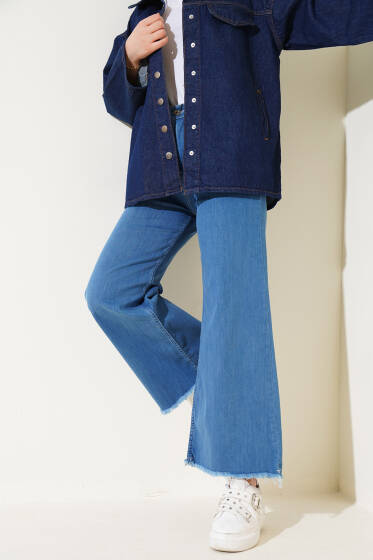 Salaş Kısa Püsküllü Pantolon Orta Mavi - Pantolon