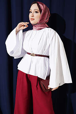 Salaş Kollu Oversize Kısa Gömlek Beyaz 