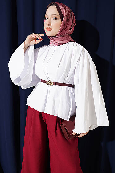 Salaş Kollu Oversize Kısa Gömlek Beyaz - Gömlek