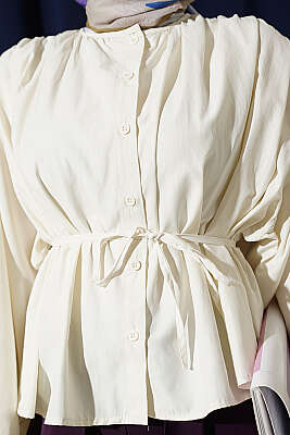 Salaş Kollu Oversize Kısa Gömlek Ekru - Gömlek