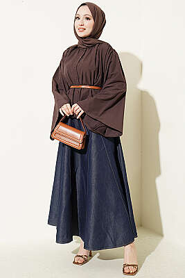 Salaş Kollu Oversize Kısa Gömlek Kahve - Gömlek