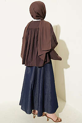 Salaş Kollu Oversize Kısa Gömlek Kahve - Gömlek