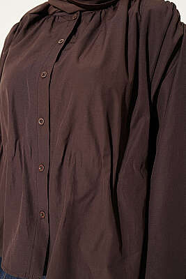 Salaş Kollu Oversize Kısa Gömlek Kahve - Gömlek