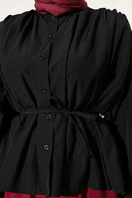 Salaş Kollu Oversize Kısa Gömlek Siyah - Gömlek