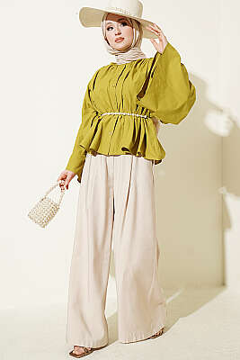 Salaş Kollu Oversize Kısa Gömlek Yağ Yeşili - Gömlek