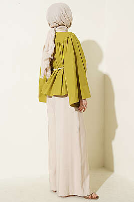 Salaş Kollu Oversize Kısa Gömlek Yağ Yeşili - Gömlek