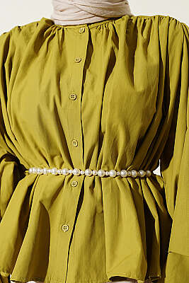 Salaş Kollu Oversize Kısa Gömlek Yağ Yeşili - Gömlek