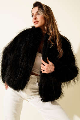 Salaş Kürk Detaylı Mont Siyah - TİLLE