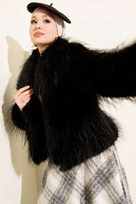 Salaş Kürk Detaylı Mont Siyah - TİLLE