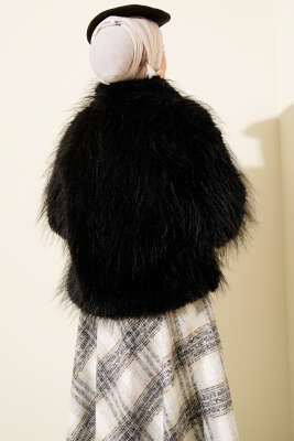 Salaş Kürk Detaylı Mont Siyah - Mont