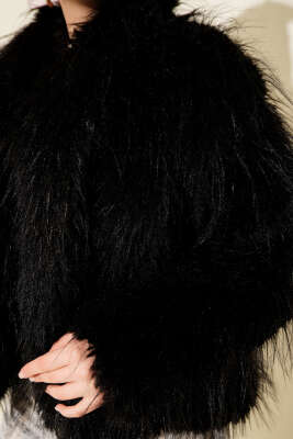 Salaş Kürk Detaylı Mont Siyah - Mont