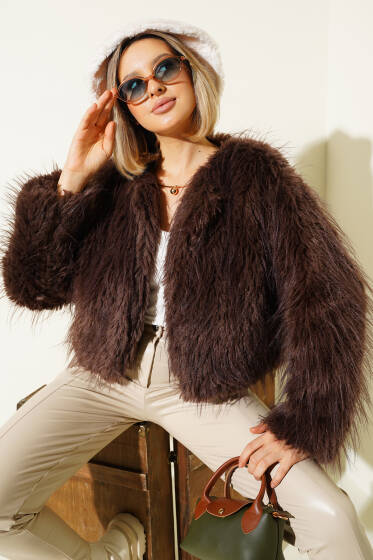 Salaş Kürklü Kısa Kürk Kahve - Kadın Giyim Modelleri