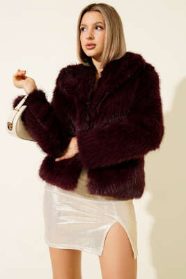 Salaş Kürklü Mont Mürdüm - Kadın Giyim Modelleri