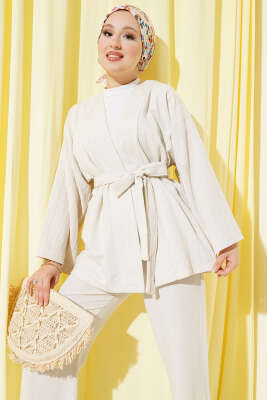 Salaş Kuşaklı Kimono Bej 