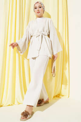 Salaş Kuşaklı Kimono Bej - Yılın Fırsatı